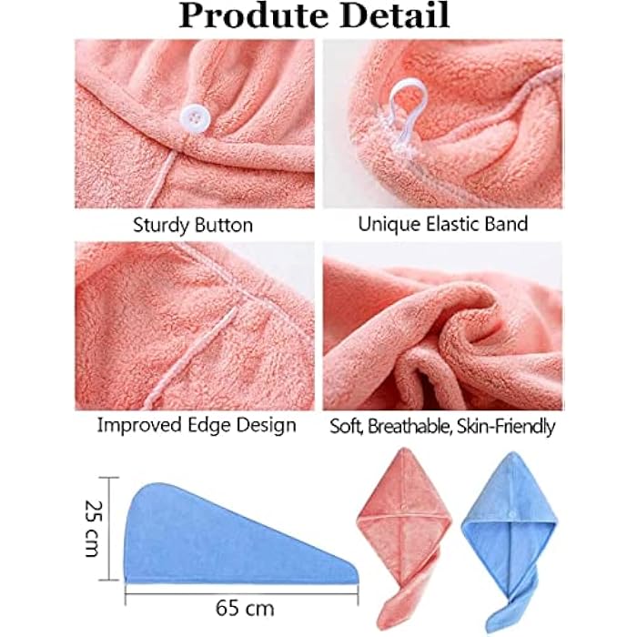 YOMNA Pack of 4 Pack Microfiber Hair Towel Wrap Magic Quick Dry Hair Drying Turban For Women, Super Absorbent Anti Frizz Bath Shower Head Cap For Wet Short Long Straight Curly Thick Pattern - Image 4